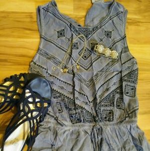 Faded Blue Embroidered Maxi Dress